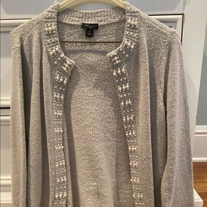 Ann Taylor Factory gray cardigan with pearl trim - Elevated for the holidays!